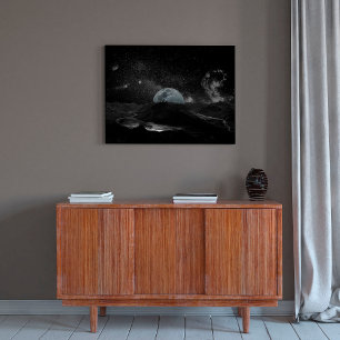 Bergskataxi i Svarta och vita Måne-natten Himlar Poster