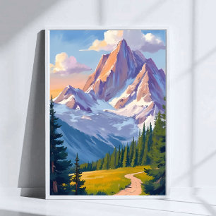 Bergskedja Akvarell Naturmålning Poster