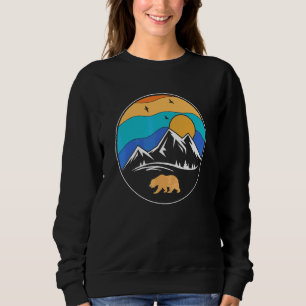 Bergskedja Retro Solnedgång Björn Camping T Shirt