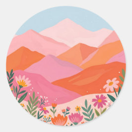 Bergskedjestickrar – Rosa Orange Vildblomma Runt Klistermärke