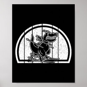 Bergskidåkande dinosaurie skidåkare Dino Ski Skidå Poster