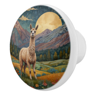 Bergslandskap i Alaca-Alperna Retro boho llama Knopp
