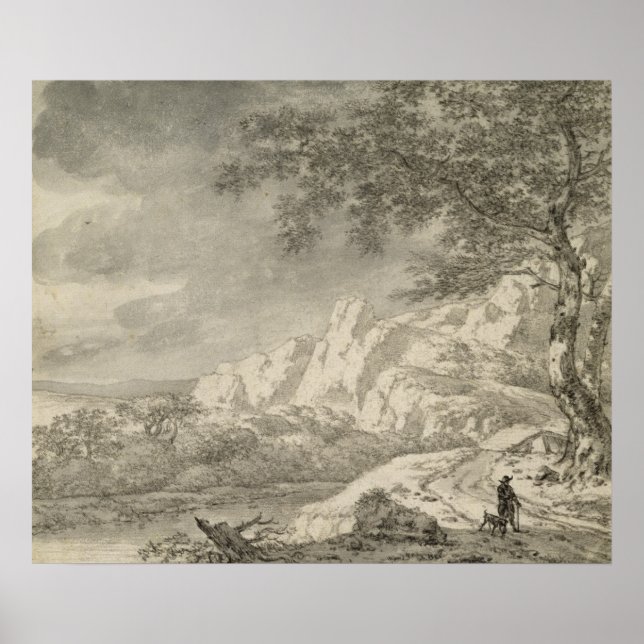 Bergslandskap med Hiker Poster (Framsidan)