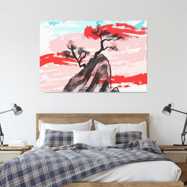 Bergslandskap med Träd-skugga Canvastryck (Insitu (sovrum))