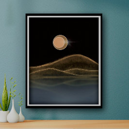 Bergslandskap Retro Moonlight Poster