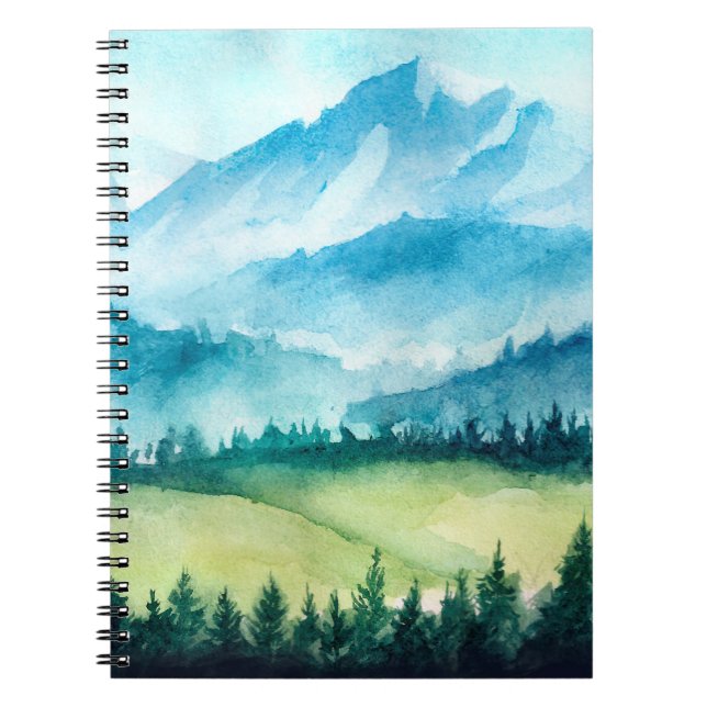 Bergslandskap. Vattenfärgillustration. Anteckningsbok (Framsidan)