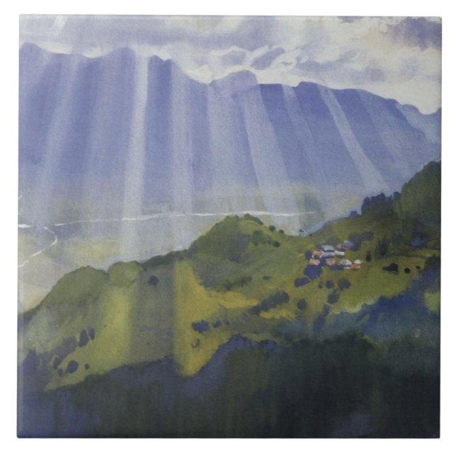 Bergslandskapet i Schweiz (Serebriakova) Kakelplatta (Framsidan)