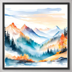 Bergsmålning i Misty Morgon Embrace Nature Poster