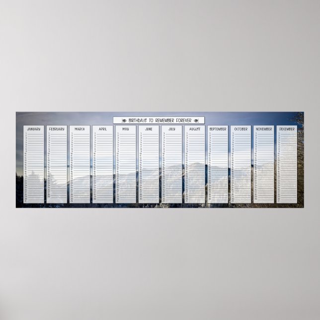 Bergsnö Panorama Enorm födelsedagskalender Poster (Framsidan)