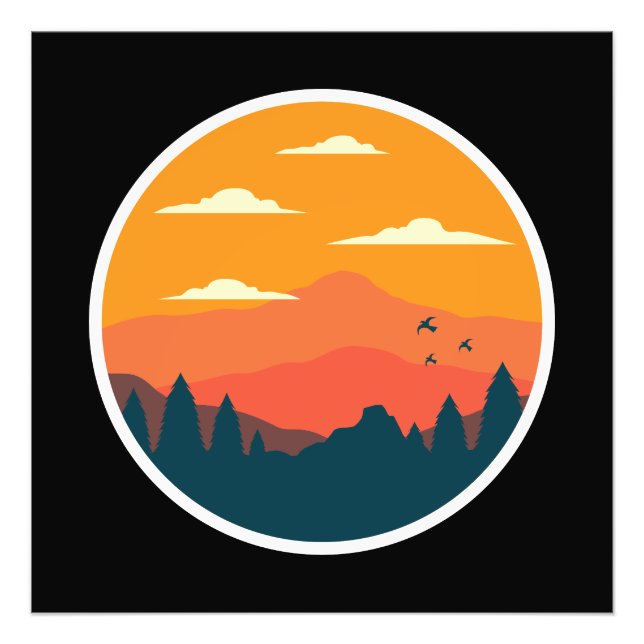 Bergsolnedgångsillustration Fototryck (Framsidan)