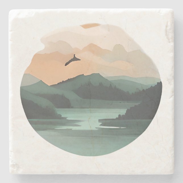 Bergsområden: en tranquil Sjö i Dusk Stenunderlägg (Framsidan)