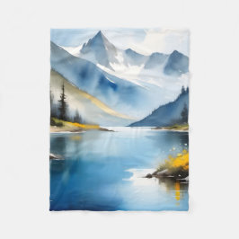 Bergsområden med tak vid snö och sjö fleecefilt