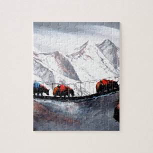Bergsört Yaks Himalaya Pussel