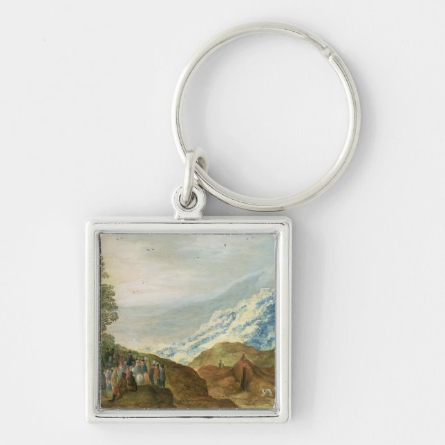 Bergspredikanen Fyrkantig Silverfärgad Nyckelring (Framsidan)