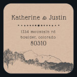 Bergsreat ⎢ Returadress Sticker Fyrkantigt Klistermärke<br><div class="desc">Rustik dekal med kvadratisk returadress som ett vackert bröllop-redskap med papper bakgrund och dekorativ typsnittsillustration på grund</div>