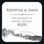Bergsreat ⎢ Returadress Sticker Fyrkantigt Klistermärke<br><div class="desc">Rustik dekal med kvadratisk returadress som ett vackert bröllop-redskap med papper bakgrund och dekorativ typsnittsillustration på grund</div>