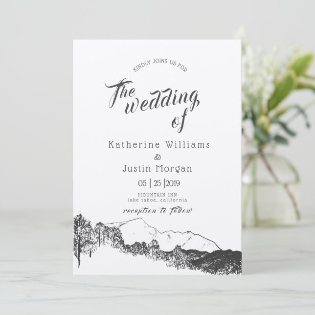 Bergsreat Rustic bröllopsinbjudan (Stående Fram)