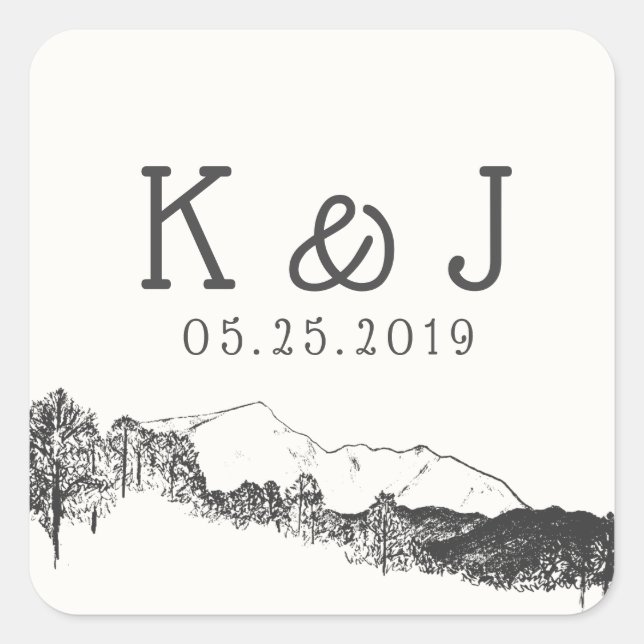 Bergsretreat ⎥Monogrammärkning Fyrkantigt Klistermärke (Framsida)