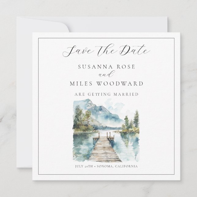 Bergssjö Akvarell Skog Träd Spara datumet Inbjudningar (Framsida)