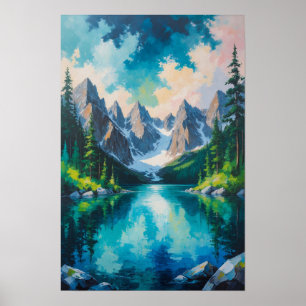 Bergssjö med tallskogsreflektion Scenisk Poster