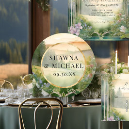 Bergsskog Elegant Fantasy Bröllop Runt Klistermärke