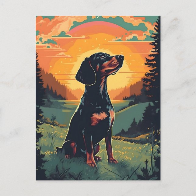 Bergsskog från Dachshund under vintertid under sol Vykort (Framsida)