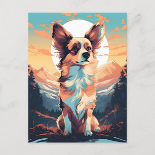 Bergsskog från Papillon hund under solnedgång Vykort