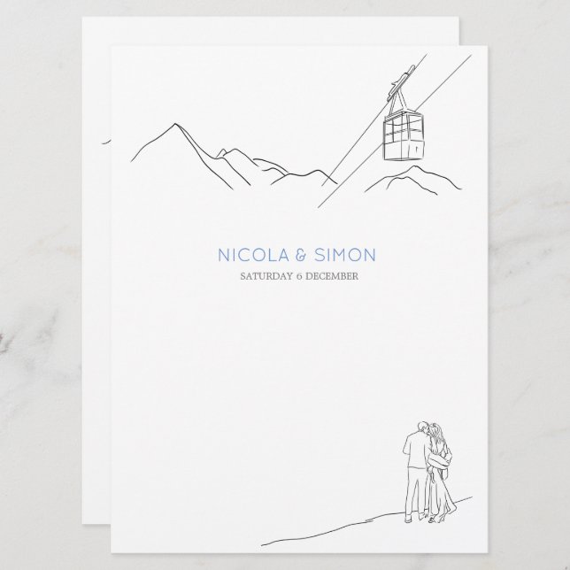 Bergstoppar i snö. Skis Soft Snöflingor Meny (Fram/baksida)