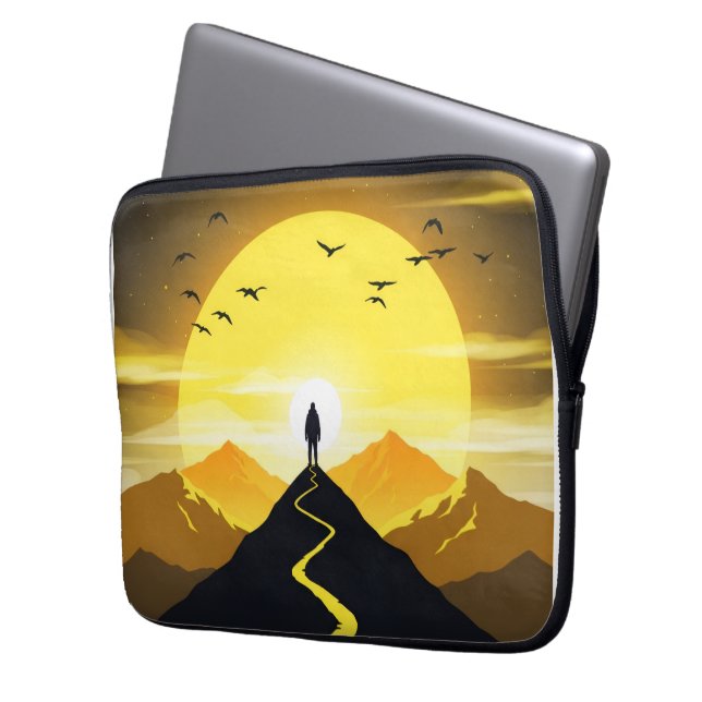 Bergstopps Siluett med en slingrande. Piedestal Laptop Fodral (Framsidan Vänster)