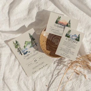 Bergstrumsfärgat Woodland Gräs Träd Bröllop Inbjudningar