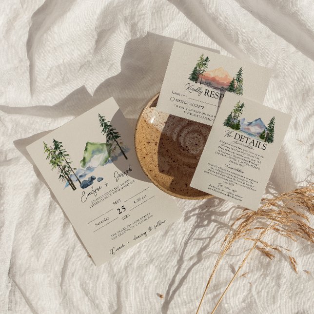 Bergstrumsfärgat Woodland Gräs Träd Bröllop Inbjudningar (Skapare uppladdad)