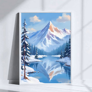 Bergsutflykt Vinter Snö Akvarell Natur Poster