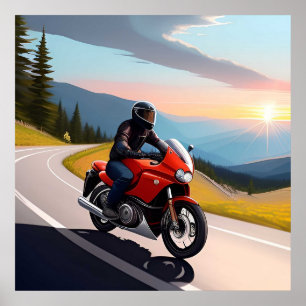 Bergsväg Motorcykel Scen För Förare Poster