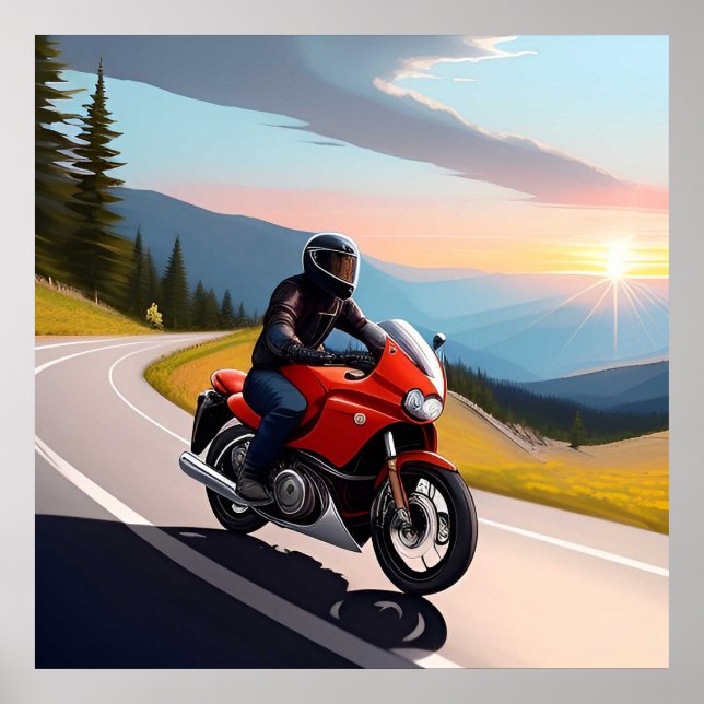 Bergsväg Motorcykel Scen För Förare Poster (Framsidan)