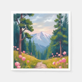 Bergsvandring | Blommigt naturlandskap akvarell Pappersservett