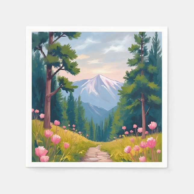 Bergsvandring | Blommigt naturlandskap akvarell Pappersservett (Framsidan)