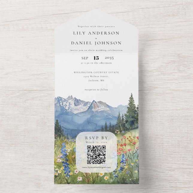 Bergsvilda blommor Blommig QR-kod Bröllop (Insida)
