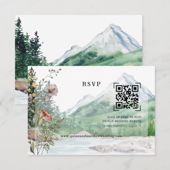 Bergsvildblomma | QR-kod för bröllopsbekräftelse OSA Kort (Fram/baksida)
