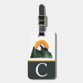 Bergsvy för vattenfärg, solnedgång, Barn inledande Bagagebricka