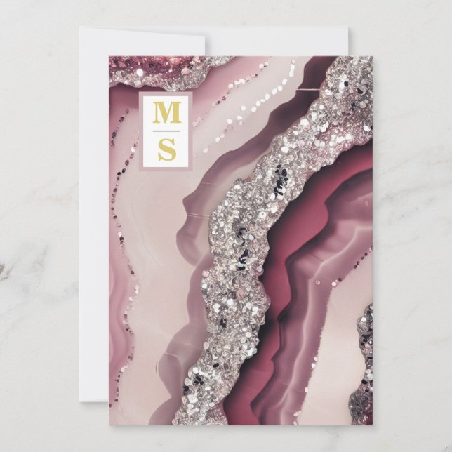 *~ Bergundy Maroon QR AR66 Agate OSA Bröllop Inbjudningar (Framsida)