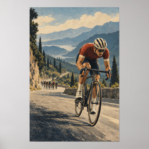 Bergvägscyklingstävling Alpin Landskap Sport Poster