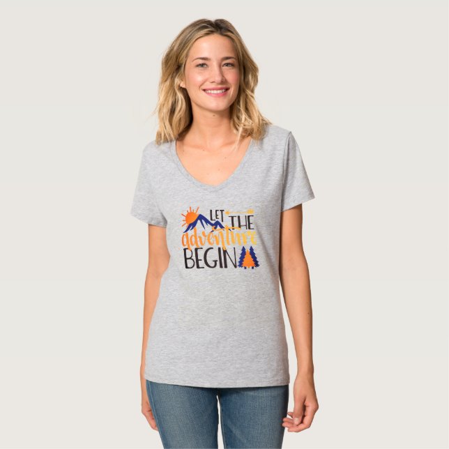 Bergvandring Låt Äventyret Börja T Shirt (Hel framsida)