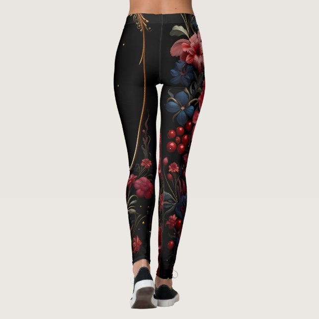 Berier, blommor, Midnight Himmel Leggings (Baksida)