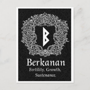 Berkanan Rune /Fertility / Black Version Vykort