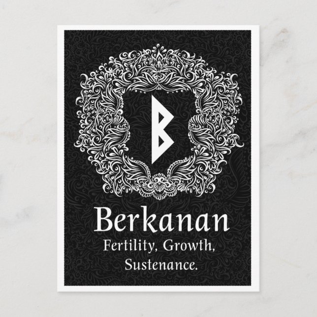 Berkanan Rune /Fertility / Black Version Vykort (Framsida)