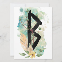 Berkano Blommigt Grönt & Gult Norse Futhark Rune