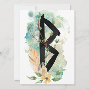 Berkano Blommigt Grönt & Gult Norse Futhark Rune