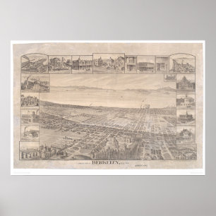 Berkeley, CA. Panoramisk Karta 1891 (0099A) - Åter Poster