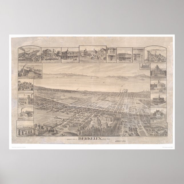 Berkeley, CA. Panoramisk Karta 1891 (0099A) - Åter Poster (Framsidan)