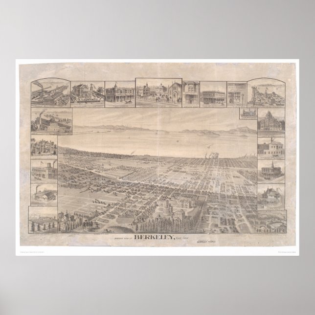 Berkeley, CA. Panoramisk Karta 1891 (0099A) - Orol Poster (Framsidan)
